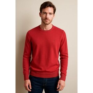 Tommy Hilfiger Mens Womens Red Cotton Crewneck Sweater Small S Classic Flag...